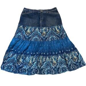 VTG Faded Glory Tiered Western Maxi Skirt SZ 18W Coastal Cowgirl Bohemian Y2K